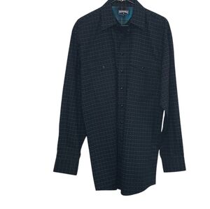 Panhandle Men's Shirt Size Medium Tall Pearl Snap Western Casual Green Dark Grey